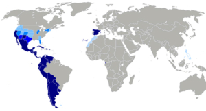 Map of countries speaking Spanish including USA