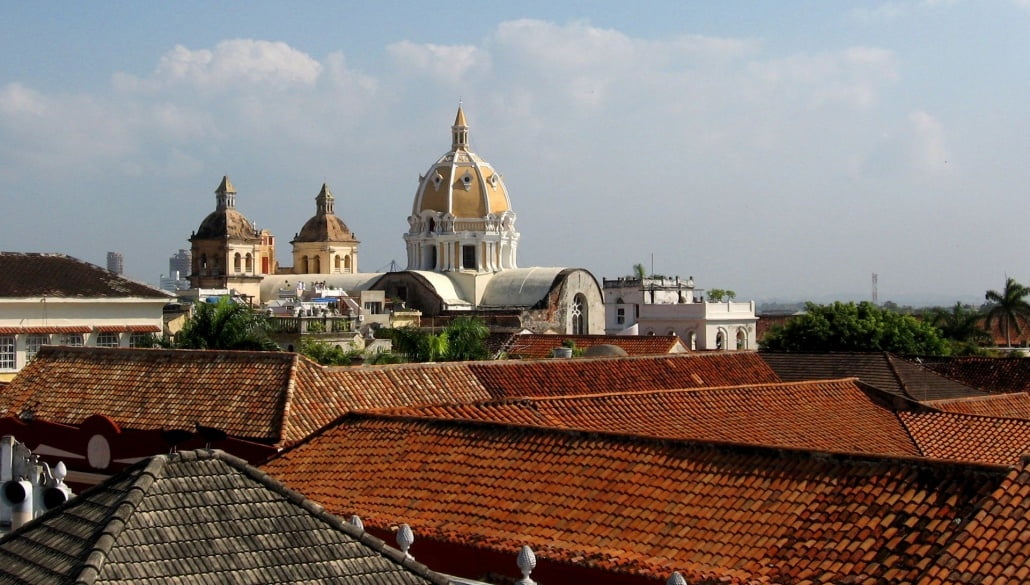 Picture of Latin American Catholic Church from the rooftop in Cartegena, Colombia. Taking NYC Spanish classes for travel.