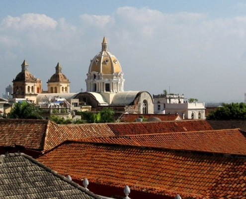Picture of Latin American Catholic Church from the rooftop in Cartegena, Colombia. Taking NYC Spanish classes for travel.